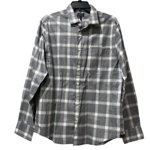 Good Man Brand Plaid Gray White‎ Long Sleeve Button Down Shirt Medium Cotton